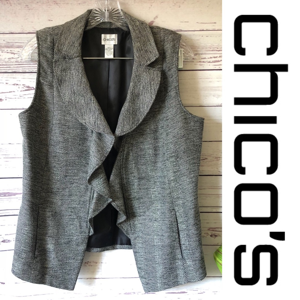 Chico’s • Sleeveless Ruffle Gray Vest with Pockets